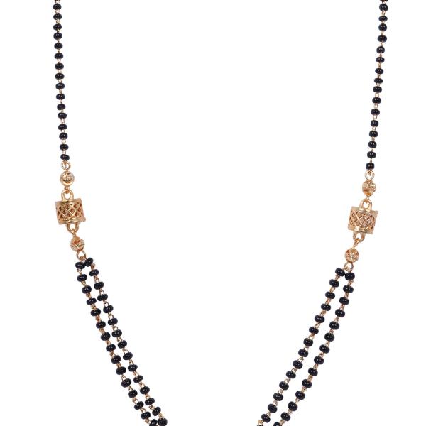 Traditional Mangalsutra Necklace, Black Beads with Gold-Plated Chain, 18 inch, Glass Beads and Decorative Pendant