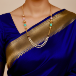 Traditional Gold-Plated Layered Necklace Set with Pink and Blue Beads, Crystal Embellishments, 45cm Chain Length, Religious Theme for Women