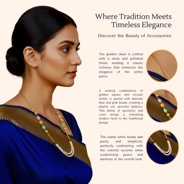 Traditional Gold-Plated Layered Necklace Set with Pink and Blue Beads, Crystal Embellishments, 45cm Chain Length, Religious Theme for Women